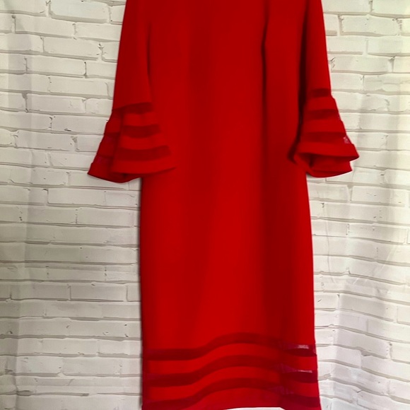 EUC Calvin Klein bold red dress bell sleeves fit shift lined size 10 - Picture 3 of 10